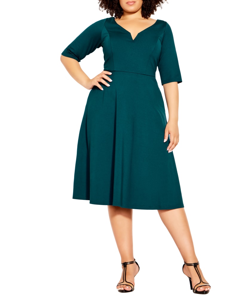 Front of a model wearing a size XS Juliana Cute Girl Dress in Teal by City Chic. | dia_product_style_image_id:233512